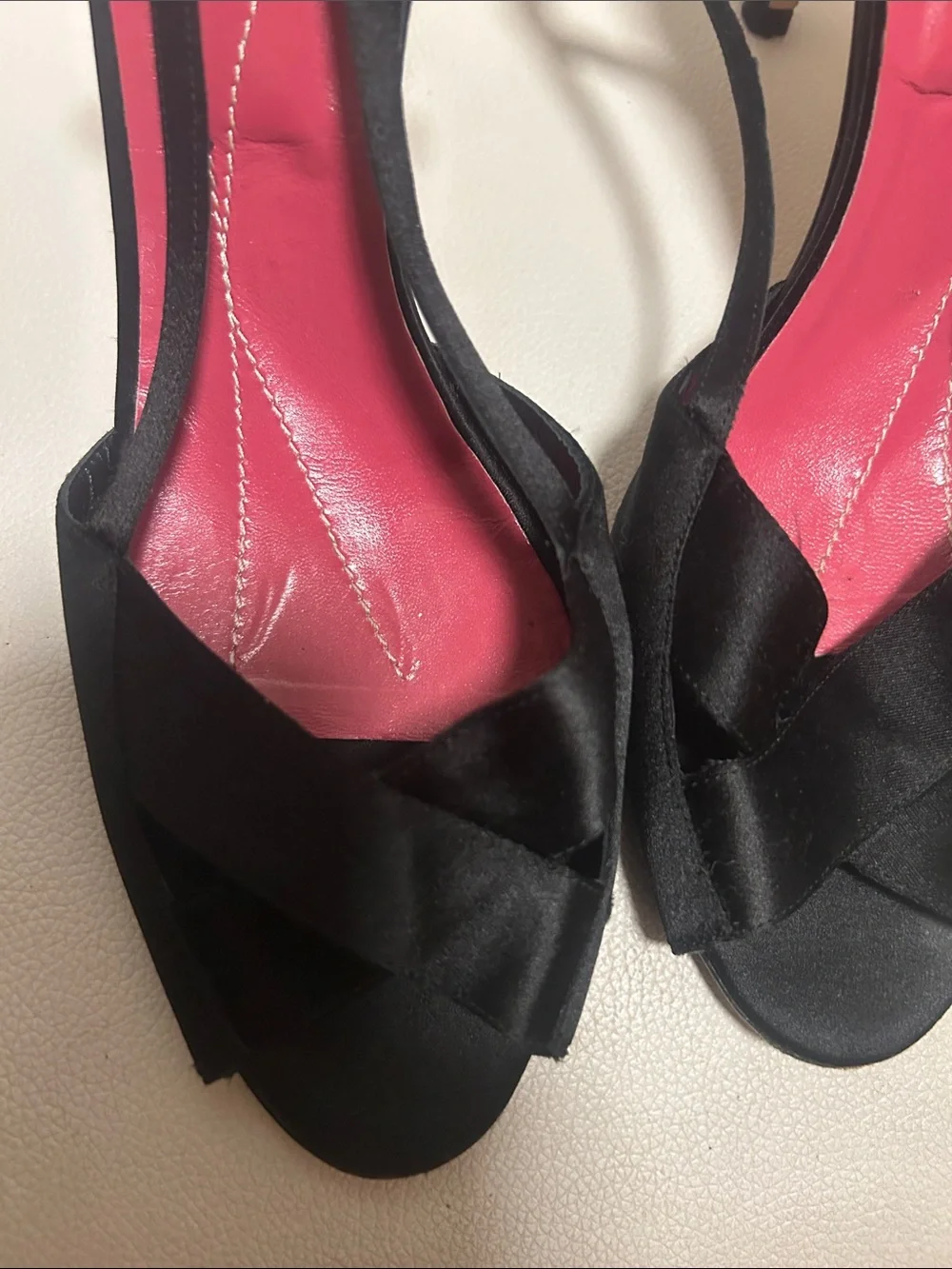 kate spade Black Satin Slingback Heels with Pink Insole